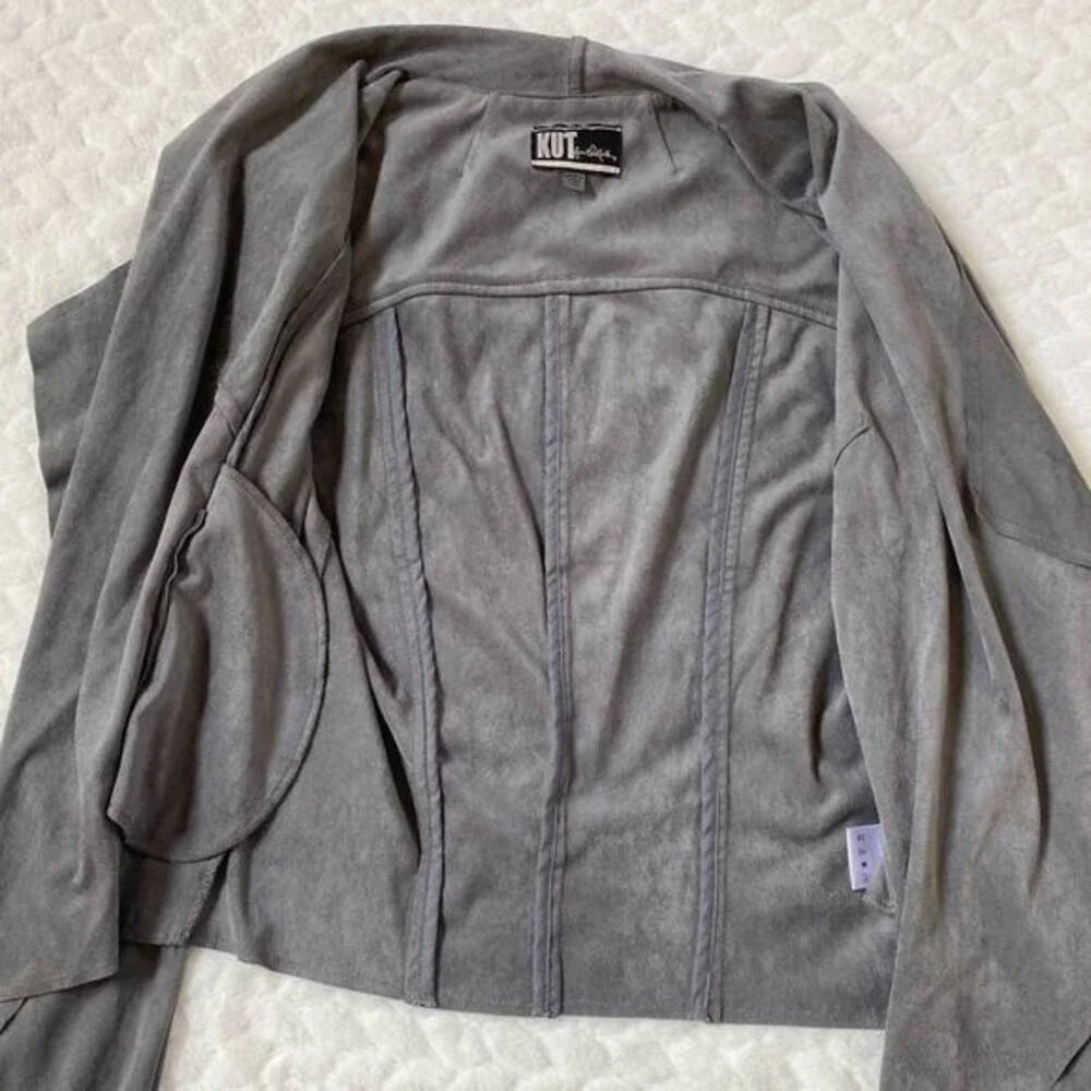 KUT from the Kloth Grey Faux Suede Drape Front Waterfall Jacket XS K125031‎